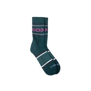 Bombas Winter Calf Socks Emerald Green Patterned Knit Pink Maroon Accents Size M